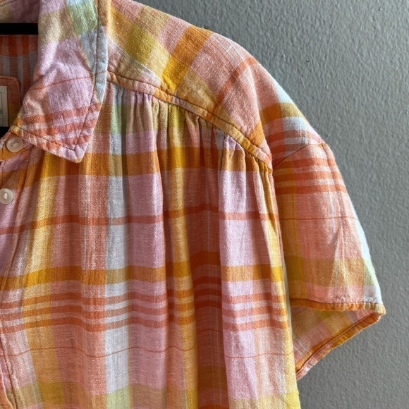 NWOT American Eagle linen oversized plaid beach resort top. Size Medium. - Picture 4 of 7